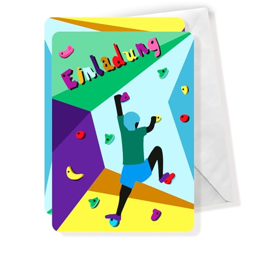 12x Klettern EINLADUNGSKARTEN mit Umschlägen für coole Kinder Mädchen Jungs Teens KLETTER-GEBURTSTAG Action Kids + Teens BOULDERN PARTY-EINLADUNG Kletterhalle Kletterwald Kletterpark Boulderhalle von Generisch