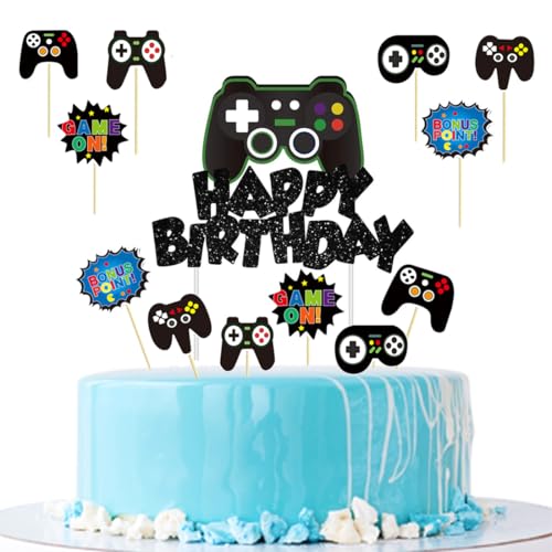 13 Stück Video Game Party Tortendekoration Set Glitter Video Game Cake Toppers Happy Birthday Cake Topper Dekoration Game Controller Happy Birthday Cake Topper für Game Theme Birthday Party Supplies von Generisch