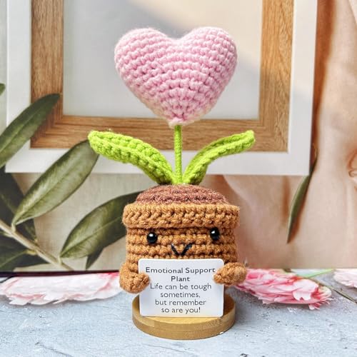 13 cm Emotionale Unterstützung Häkelpflanzenpuppe Positive Häkelpuppe Positive Sonnenblume Häkeln Handgemachte Emotionale Unterstützung Strickspielzeug Mit Ermutigung Karte Lustige Positive Life Doll von Generisch