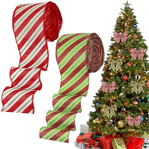 2 Rollen gestreiftes Weihnachtsband | rot-weißes Ripsband mit Draht, Geschenkbänder für Zuhause, Dekoration für Festival, Weihnachten, Hochzeit von Generisch