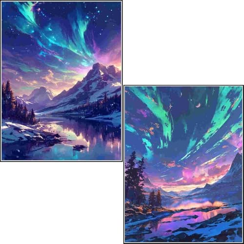 2 Stück Diamond Painting Aurora Diamant Painting Bilder Kinder Erwachsene Anfänger, 5D Diamant Malerei Set Diamond Painting XXL Groß 100x130cm DIY Dimond Painting Basteln Arts für Wand Décor 1-516 von Generisch