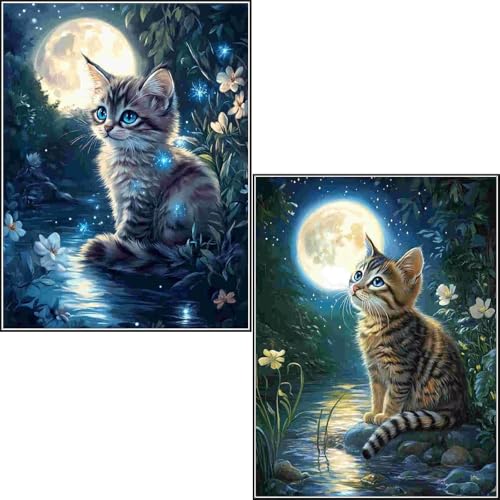 2 Stück Diamond Painting Cat Diamant Painting Bilder Kinder Erwachsene Anfänger, 5D Diamant Malerei Set Diamond Art Painting XL Klein 40x50cm DIY Dimond Painting Basteln Arts für Wand Décor 1-596 von Generisch