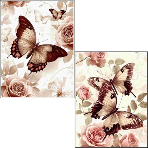 2 Stück Diamond Painting Erwachsene Kinder Diamant Painting Bilder Butterfly 5D Diamond Painting Set DIY Daiments Painting Basteln Erwachsene Diamond Painting Runde Steine Mosai 40x50cm 1-579 von Generisch