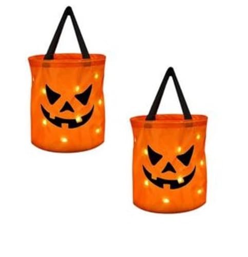 2 Stück Halloween Süßigkeiten Tragetaschen, Halloween Süßigkeiten Tasche Led Leuchtend Kinder Süßigkeiten Eimer, Halloween Kürbisse Candy Bag, Leuchtende Halloween-Partytüten, Halloween Taschen LED von Generisch