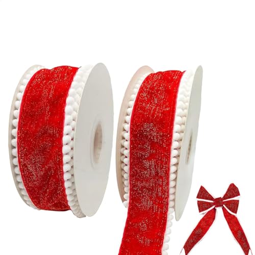 2 Stück Rot Samtband - 60 mm x 9 Meter Samt Schleifenband, Geschenkband, Schmuckband, Seidenweiches Band, Dekoband für Weihnachten Hochzeit Valentinstag, Einpacken Blumenstrauß & Besonderer Geschenke von Generisch