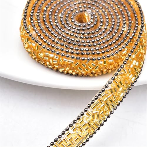 2 Yards Vintage Hot Fix Strass lange Röhre Perlen Band Band zum Aufbügeln Strass Trim Applikation Gold 2 Yards 2 Yards von Generisch