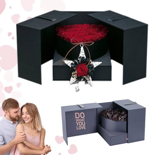 2 in 1 Valentines Box mit Schublade, Rot Happy Valentine's Day Geschenkbox mit Satinband, Valentinstag Geschenkbox für Paare, Liebhaber, Freundin, Perfekt für Valentinstag Geschenkpapier (Schwarz) von Generisch