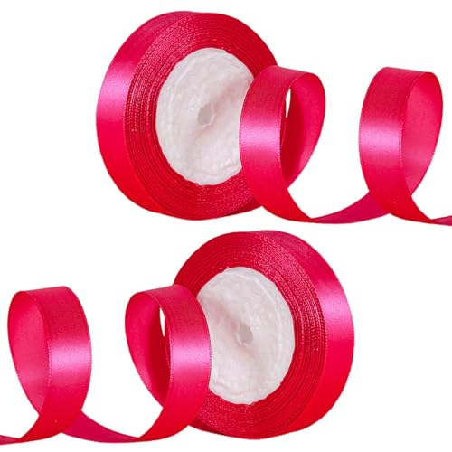 2 x 20 mm breites, dunkelrotes Geschenkband für Geschenkverpackungen, 22 m, rotes Satinband für Hochzeit, Auto, Weihnachten, Kuchen, Geschenkband, Haarschleife, Blumenstrauß, Basteln, Dekorationsband von Generisch