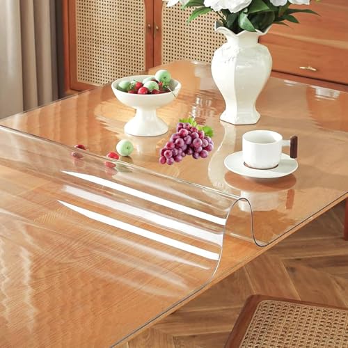 2.0mm Tischschutzfolie Schreibtischunterlage Dicke Tischfolie Tischdecke Transparent Durchsichtig Abwaschbar Garten-Tischschutz-Folie PVC Plastik-Tischdecken Wasserabweisend(Klar,20x40in/50x100cm) von Generisch