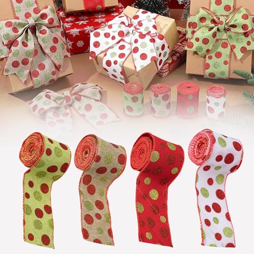 2.5 inch Wired Christmas Ribbon,Red Green Glitter Wired Ribbon, for Christmas Tree, Gift Wapping, Bow Making, Wreath Making, Holiday Decorations (4PCS) von Generisch