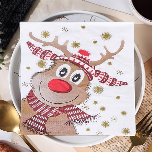 20 Servietten Weihnachten, Papierservietten mit Motiv für Winter mit Rentier Hirsch für Kidner und Erwachsene, 33x33cm Seidenpapier-Servietten für weihnachtliche Mottopartys von Generisch