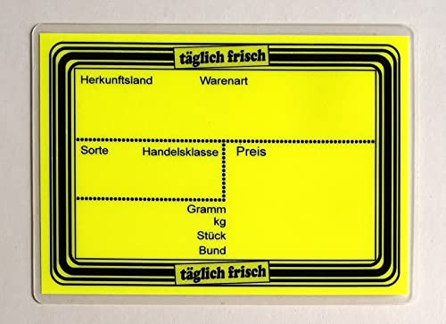 20 leuchtgelbe laminierte Preisschilder 111 x 154 mm für Obst und Gemüse mit Aufdruck Werbesymbole von Generisch