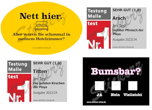 Generisch 200x Malle Sticker Set Nett hier Testsieger Titten Arsch Bumsbar Sauf Sticker Aufkleber Ballermann Mallorca Party Sticker Mallesticker (4 x 50), SKS-0002 von Generisch