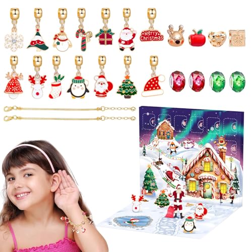 2024 Adventskalender für Mädchen, Weihnachts-Countdown-Adventskalender,2024 Charm-Armbänder-Set | 22 Charm-Perlen, 2 Armbänder, Schmuckherstellungsset, Advents-Countdown-Kalender, 24-Tage-Countdown fü von Generisch