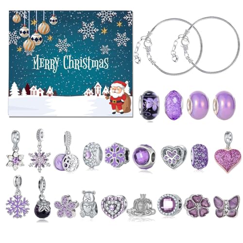 2024 Weihnachts-Adventskalender-Armband-Set, Charm-Armband, Weihnachts-Countdown-Kalender, Schmuckherstellungsset, Schmuck-Adventskalender für Teenager-Kinder von Generisch