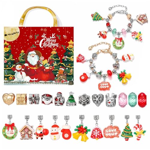 2024 Weihnachts Adventskalender Armband Set – 24 Tage Countdown Kalender Schmuckherstellungsset | Weihnachtsschmuck Adventskalender Charm Armband Set Zum Sammeln Für Kinder (G) von Generisch