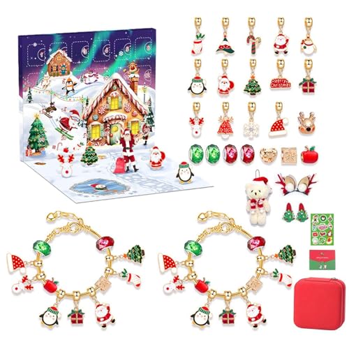 2024 Weihnachts-Adventskalender-Armbandset Für Mädchen, 24-Tage-Weihnachts-Countdown-Kalender, Schmuckherstellungsset Als Geschenk, Sicheres, Bequemes Armband Aus Legierung, Förderung Von Kreativität von Generisch