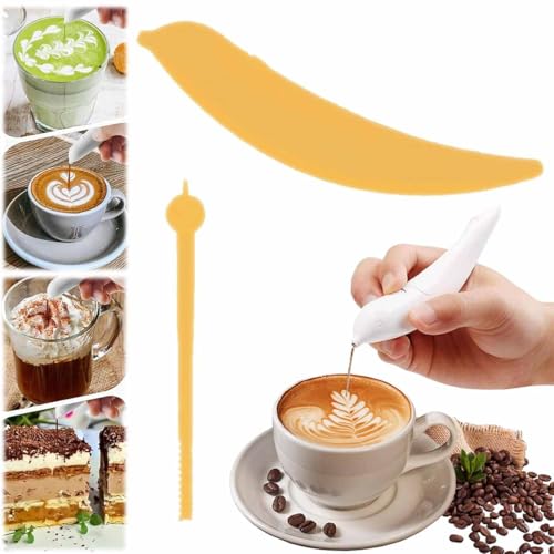 2025 New Spice Pen for Latte Art, Spice Pen, Latte Art Pen for Coffee, Spice Pen, Latte Art Pen, Coffee Stencil Latte Art, Motorized Coffee Engraving Pen, Powered by Battery (Gelb) von Generisch