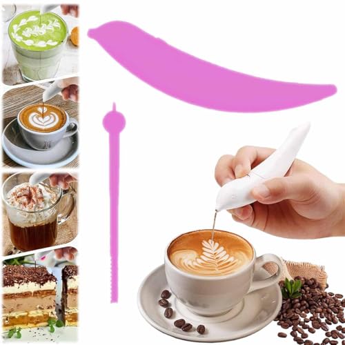 2025 New Spice Pen for Latte Art, Spice Pen, Latte Art Pen for Coffee, Spice Pen, Latte Art Pen, Coffee Stencil Latte Art, Motorized Coffee Engraving Pen, Powered by Battery (Rosa) von Generisch