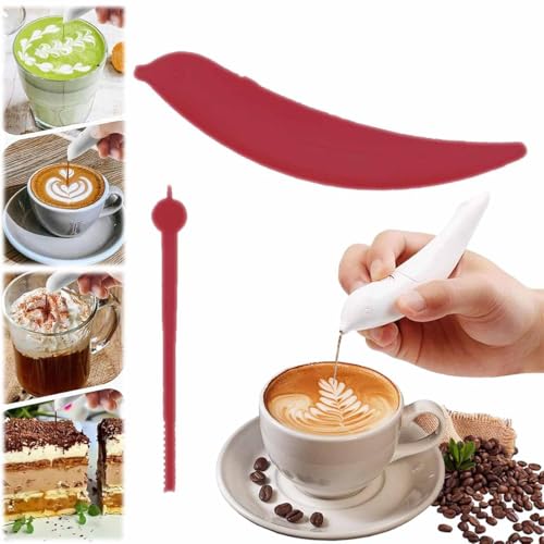 2025 New Spice Pen for Latte Art, Spice Pen, Latte Art Pen for Coffee, Spice Pen, Latte Art Pen, Coffee Stencil Latte Art, Motorized Coffee Engraving Pen, Powered by Battery (Rot) von Generisch