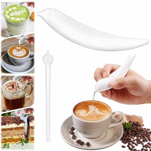 2025 New Spice Pen for Latte Art, Spice Pen, Latte Art Pen for Coffee, Spice Pen, Latte Art Pen, Coffee Stencil Latte Art, Motorized Coffee Engraving Pen, Powered by Battery (Weiß) von Generisch