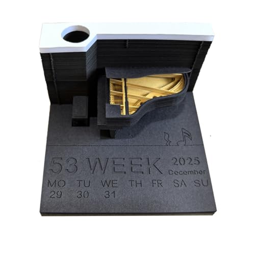 2025 Schreibtischkalender Klavier Wochenkalender 3D Kalender Papier Schnitzerei Kunst Memo Pad Notizblock Geschenkpapier Notizen Kreativer Schreibtischkalender für Weihnachten Einweihungsfeier Desktop von Generisch