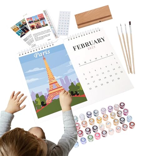 2025 Wandkalender, Malen nach Zahlen, Monatskalender Set, Schreibtischkalender 2025, Kalender Schreibtischdekorationen, kreatives Malen nach Zahlen Design inklusive Pinsel und Acrylfarbe für von Generisch