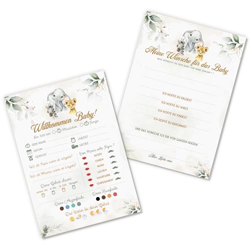 20x Safari Baby Tippkarten | Babyparty Spiel | Baby Ratespiel | Babyparty Ausfüllkarten | Wunschkarten | Babyshower Geschenk | Babytippkarten | DIN A5 | Karten zum Ausfüllen (Safari) von Generisch