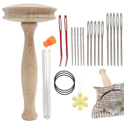 23 Stück Stopfzubehör-Kit -Stopfgarn-Pilz-Kit, Stopfmaschine Weaving Mending Repair Tool, Stopfpilz Stopfset Stopfpilz Set, Stickset Mit Nähnadeln, Stumpfes Aluminium, Gebogene Spitze von Generisch