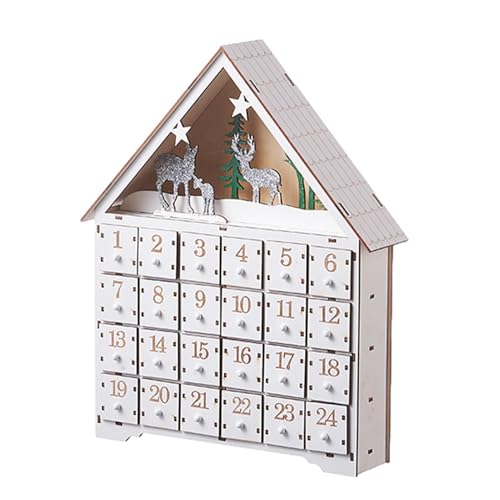 24 Schubladen Weihnachten Adventskalender Holz beleuchtet traditionelle Dekoration | Holz Adventskalender mit LED-Lichtern 24 Schubladen | Holz Dorfszene Adventskalender für Kinder von Generisch