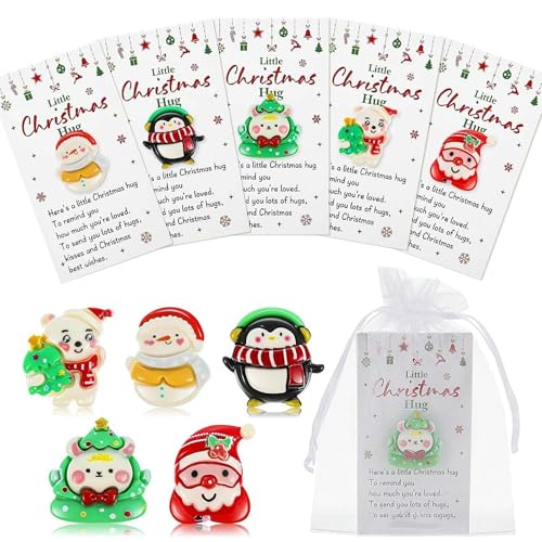 24 Sets Weihnachten Kleine Taschenumarmung Geschenke, Pinguin Schneemann Pocket Hug Token mit Karten und Taschen, inspirierende Lesezeichen Fernbeziehung Romantisches Geschenk für Freunde von Generisch