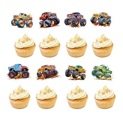 24 Stück Doppelseitiges Monster Truck Kuchen Dekoration Monster Truck Cupcake Topper Geburtstag des Babys Party Dekoration von Generisch