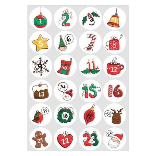 24 Stück Frohe Weihnachten Adventskalender Zahlen Aufkleber Cookie Candy Geschenk Siegel Aufkleber Jahr Label 2025New Decor Weihnachten Papiertüten pro Adventszahl Holz Party Dekoration Karton von Generisch