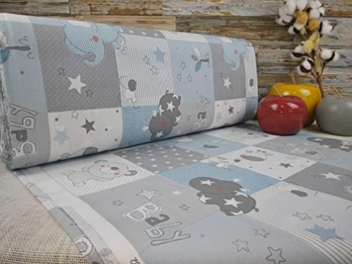 240cm Extrabreit Popeline Baumwolle Stoff Meterware ab 50cm 100% Baumwollstoff Stoffe Bastelstoff ÖKO-TEX Ranforce Kinderstoffe Stoffe Kinder Patch Giraffe Babystoffe Baby Elefant VP0K013 (Blau/Grau) von Generisch