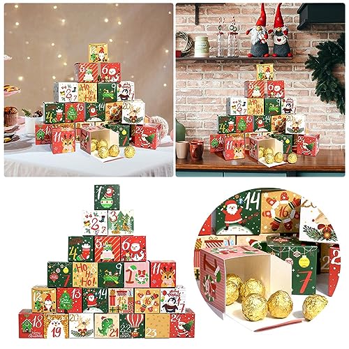 24pcs Weihnachten Adventskalender Candy Box Weihnachten Countdown Digital Geschenkbox Wrap Paper Box Geschenkbox Wrapping Paper Sheets (Khaki, One Size) von Generisch