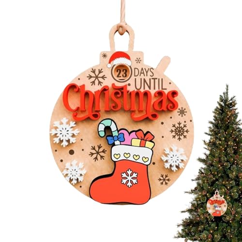 25 Tage bis Weihnachten Countdown, Weihnachts-Countdown-Ornamente,Rotierende Countdown-Christbaumschmuck aus Holz - Weihnachtsmann-Weihnachtskalender für Heimdekoration von Generisch