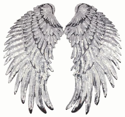 27cm Flügel silber Pailletten Applikation Patch01a von Generisch