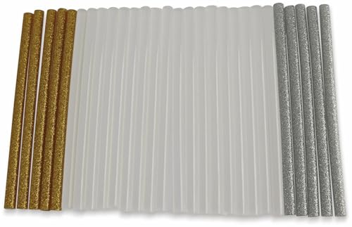 28er-Set Klebesticks für die Heißklebepistole, Heißkleber zum Basteln, Dekorieren und Reparieren, Heißklebestifte Gold-/Silber glitzernd + transparent, 28Stk. - Ø7mm x 140mm 28er-Set Klebesticks für die Heißklebepistole, Heißkleber zum Basteln, Dekorieren und Reparieren, Heißklebestifte Gold-/Silber glitzernd + transparent, 28Stk. - Ø7mm x 140mm von Generisch