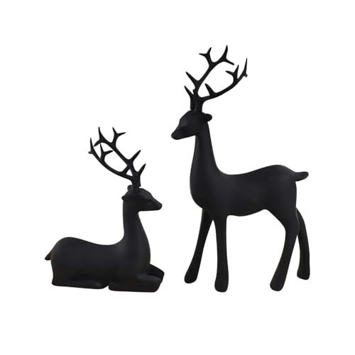 2pcs Resin Reindeer Sculpture Deer Statue Reindeer Ornament For Home Desk Decor Black Büro Organizer Schubladenbox Holz (Black, One Size) von Generisch