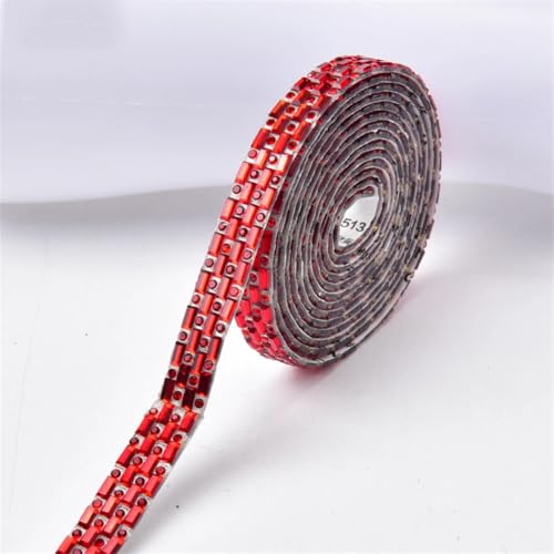 3/45 Meter mehrfarbiges Hotfix-Strassband, rechteckig, selbstklebend, Diamant-Glitzer, Rot, 2,7 m, selbstklebend von Generisch