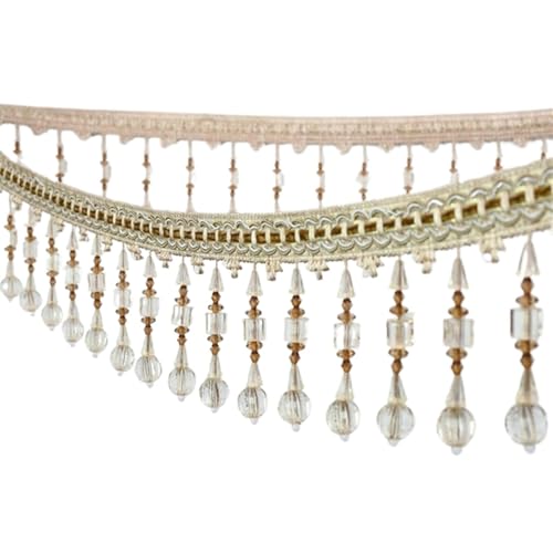 3 Meter elegante Kristallperlen Vorhang Fransen Spitze Trim Quaste Band zum Nähen von Polstern Vorhang Zubehör Deko Beige Schneiderspitze Rand von Generisch