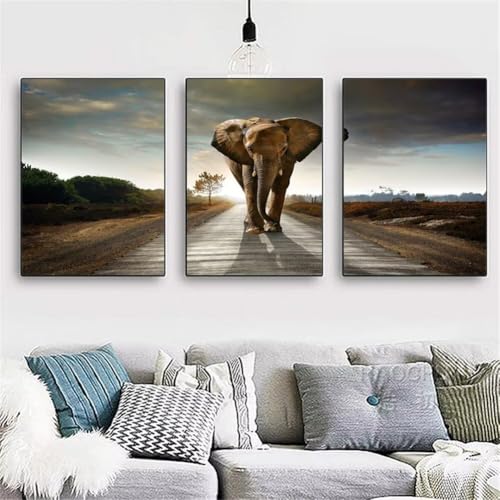 3 Pack DIY 5D Diamond Painting Kit, 3 Teilig Diamond Painting Bilder Erwachsene Full Bohrer Diamant Stickerei Malerei Crystal Strass Kunsthandwerk für Haus Home Wand Dekor Elefant Round 120x60cm Y3847 von Generisch