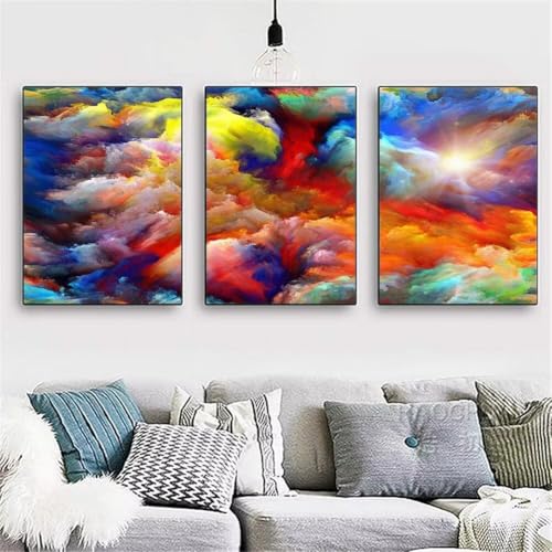 3 Pack DIY 5D Diamond Painting Kit, 3 Teilig Diamond Painting Bilder Erwachsene Full Diamant Stickerei Malerei Crystal Strass Kunsthandwerk für Haus Home Wand Dekor Bunte Wolken Round 120x60cm Y3891 von Generisch