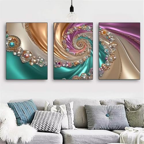 3 Pack DIY 5D Diamond Painting Kit,3 Teilig Diamond Painting Bilder Erwachsene Diamant Stickerei Malerei Crystal Strass Kunsthandwerk für Haus Home Wand Dekor Abstrakter Wirbel Round 120x60cm Y3693 von Generisch