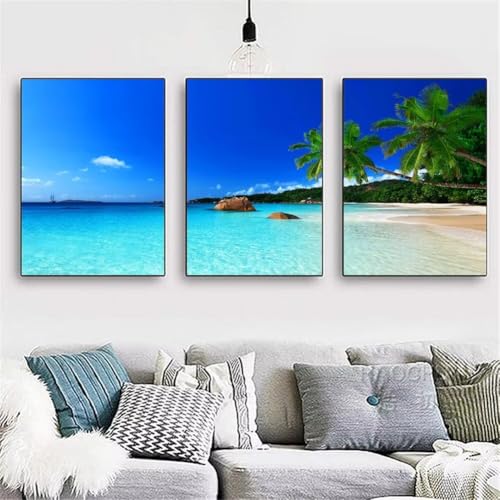 3 Pack DIY 5D Diamond Painting Kit,3 Teilig Diamond Painting Bilder Erwachsene Diamant Stickerei Malerei Crystal Strass Kunsthandwerk für Haus Home Wand Dekor Kokosnussbaum am Meer 120x60cm Y3803 von Generisch