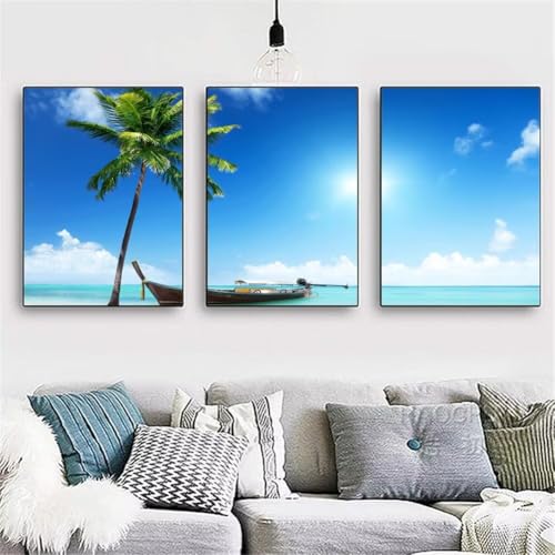 3 Pack DIY 5D Diamond Painting Kit,3 Teilig Diamond Painting Bilder Erwachsene Diamant Stickerei Malerei Crystal Strass Kunsthandwerk für Haus Home Wand Dekor Kokosnussbaum am Meer 120x60cm Y3825 von Generisch