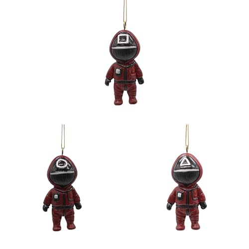 3 Pack Red Soldier Ornamente Masked Worker Charms Anhänger für Squid//Game TV Fans, Baumschmuck Harz Hängende Ornament Schmücken, Puppenanhänger Desktop Dekorationen für die Heimdekoration Auto von Generisch