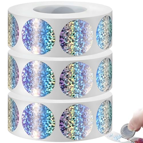 3 Rollen Glitzer Scratch Off Aufkleber, 300 Holografische Etiketten pro Rolle, 1 Zoll Kreise für DIY Lotterie, Partyaktivitäten, Belohnungen, selbstklebende Aufkleber für Schule, Büro, Zuhause von Generisch