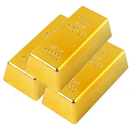 3 Stück Replik Goldbarren Gefälschte, Gold Brick Toy, Goldene Ziegelbarren Kunststoff Goldbarren Dekorative Requisite Film Bühne Piratenparty Neuheit Geschenke von Generisch