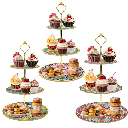 3 Stufig DIY Diamant-Malerei Cupcake Stand, Essen Tablett, Diamond Painting Serviertablett, Diamant Malerei Anzeigeturm Tablett, Cupcake Ständer für Geburtstag, Hochzeit (3 Stuck-A) von Generisch